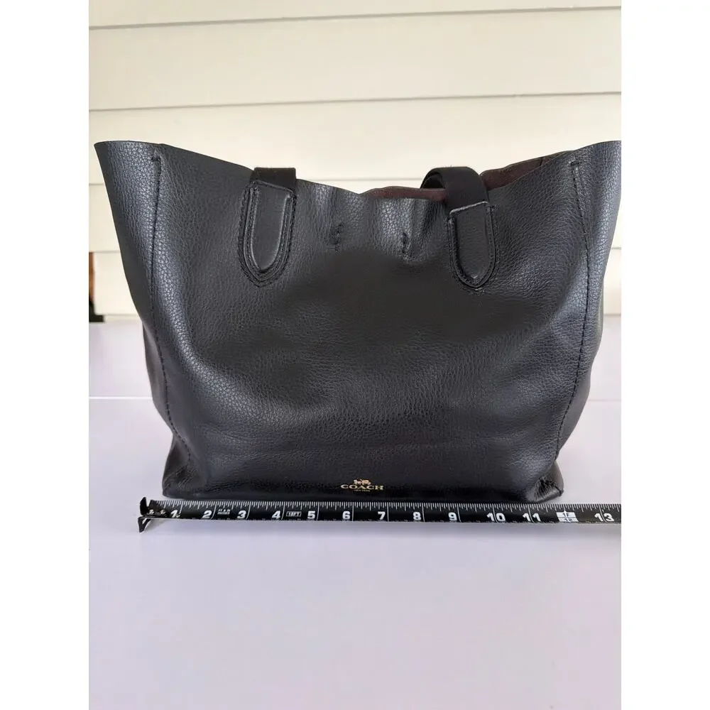 Coach Black Leather Derby Tote with Gold Logo Capsule Minimalist Elevated Basics